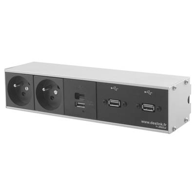 Réglette de connexion Multifonctions BCDA Alu : 2 Secteurs, Chargeur, 2 USB 5 m