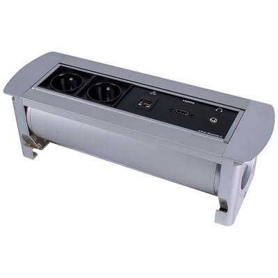 Boitier de Table Rotatif Manuel Multifonctions BTRM : 2 Secteurs, 1 HDMI, 1 RJ45, 1 Jack 5m