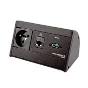 Boitier de Table Saillie Multifonctions Type BTS Noir : Secteur, RJ45, USB 2 m