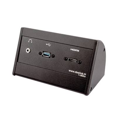 Boitier de Table Saillie Multifonctions Type BTS Noir : HDMI, USB, Jack 3,5 st 5 m