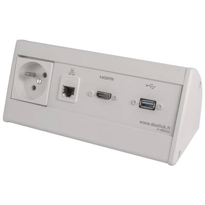 Boitier de Table Saillie Multifonctions Type BTS Blanc : Secteur, HDMI, RJ45, USB 2 m