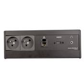 Boitier de Table Saillie Multifonctions Type BTS Noir : 2 Secteurs, HDMI, RJ45, jack 3,5 st 2 m