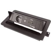 Boitier de Table Encastrable Multifonctions BTU Noir : Secteur, HDMI, Jack 3,5 st 5 m
