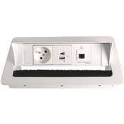 Boitier de Table Encastrable Multifonctions BTU Blanc : Secteur, Chargeur, RJ45 2 m