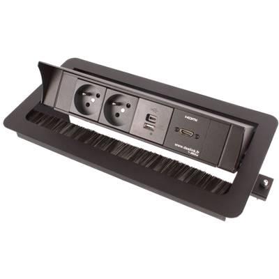 Boitier de Table Encastrable Multifonctions BTU Noir : 2 Secteurs, Chargeur, HDMI 5 m
