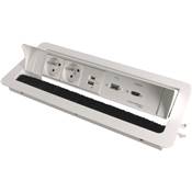 Boitier de Table Encastrable Multifonctions BTU Blanc : 2 Secteurs, Chargeur, HDMI, USB 2 m