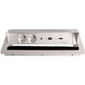 Boitier de Table Encastrable Multifonctions BTU Blanc : 2 Secteurs, HDMI, USB, jack 3,5 st 2 m